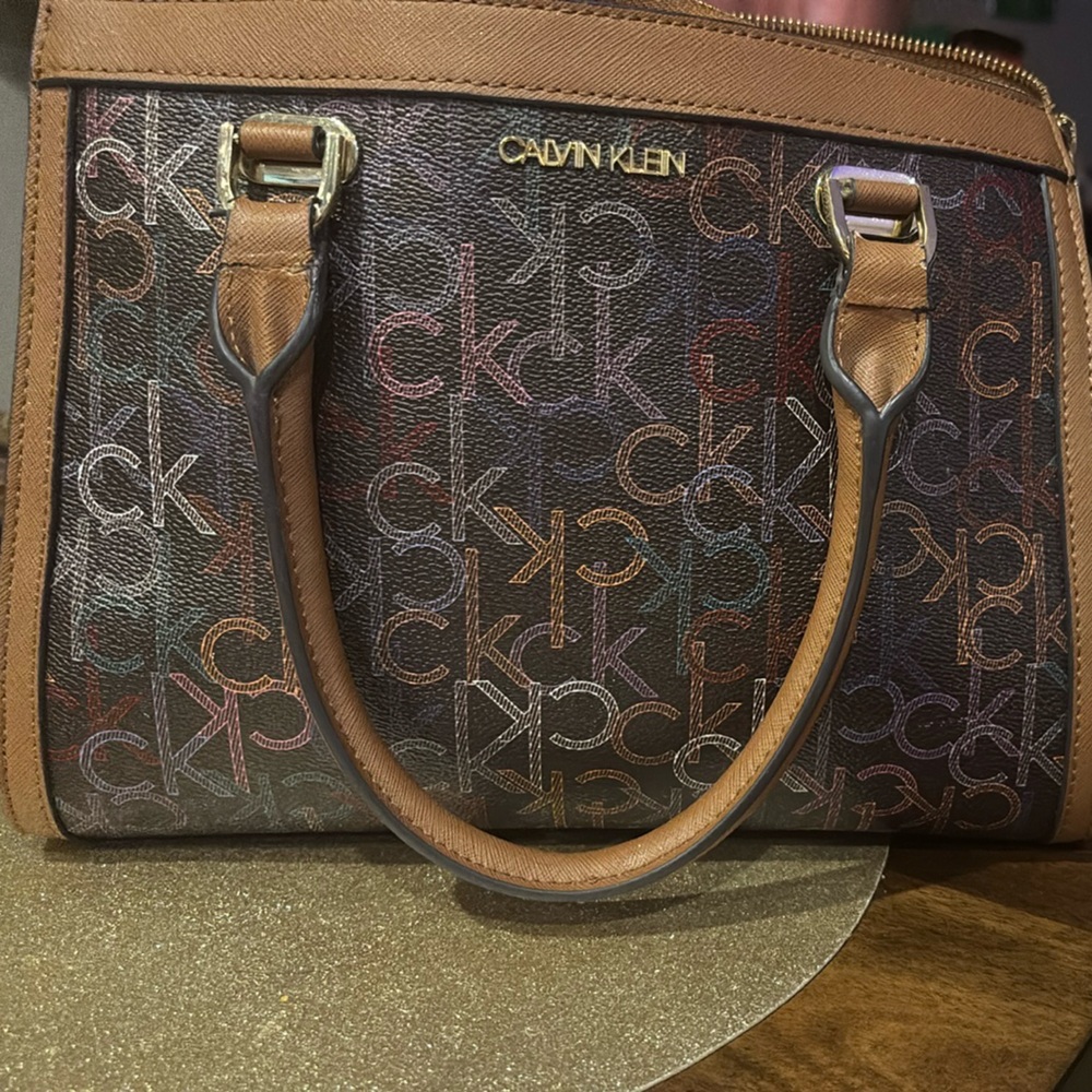 Calvin Klein Brown Satchel with Monogram Design Calvin Kleins Mercy Satchel